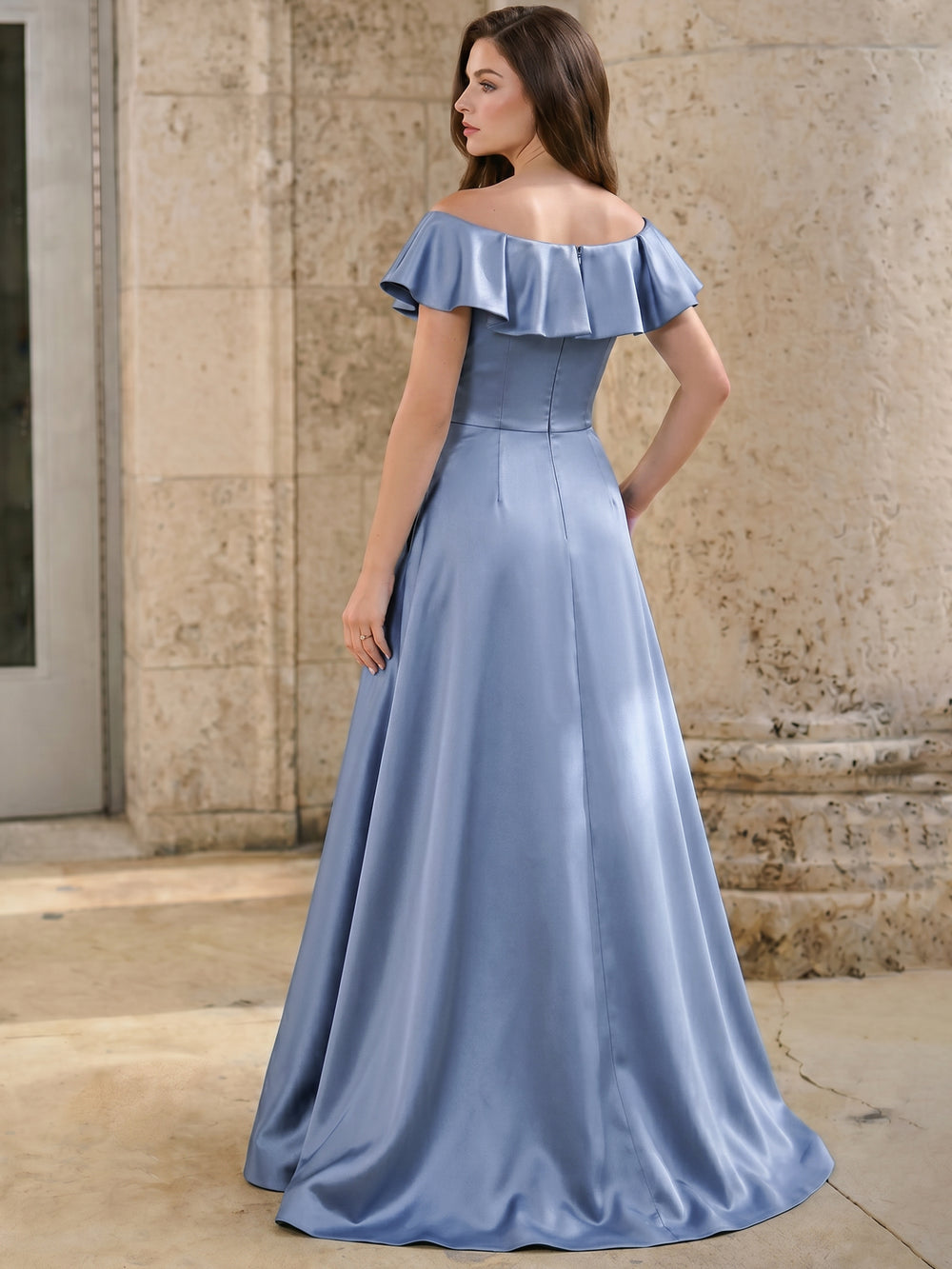 A-Line Evening Dress Party Off The Shoulder  Floor-Length Sleeveless Satin Ruched With Flower