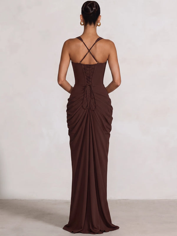 Sheath/Column Evening Dresses Sweetheart Sleeveless Floor-Length Side Split With Pleats Boning Criss Cross Straps Lace-Up Formal Dresses