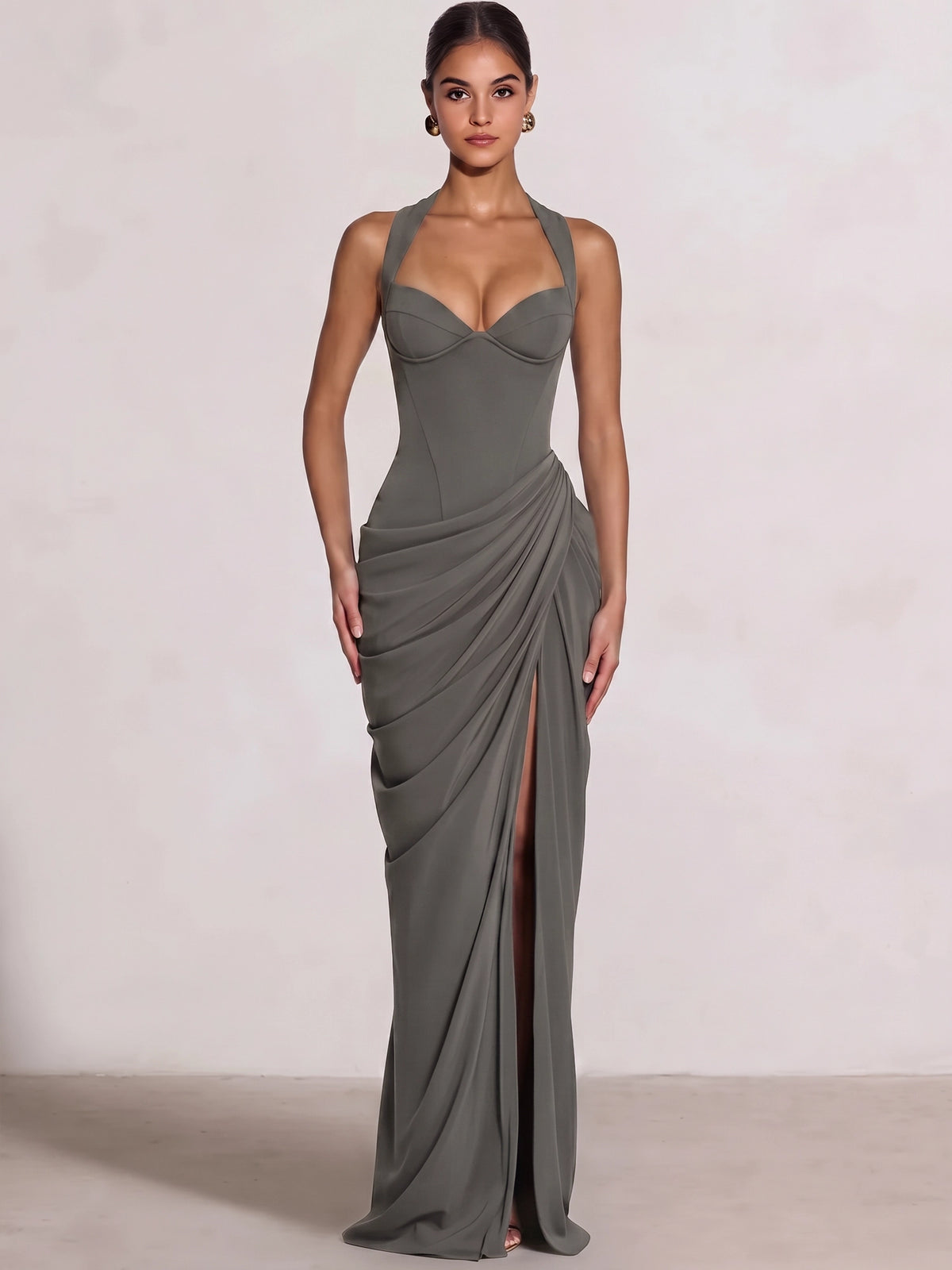 Sheath/Column Evening Dresses Sweetheart Sleeveless Floor-Length Side Split With Boning Criss Cross Straps Lace-Up Formal Dresses