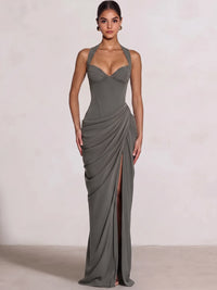 Sheath/Column Evening Dresses Sweetheart Sleeveless Floor-Length Side Split With Boning Criss Cross Straps Lace-Up Formal Dresses