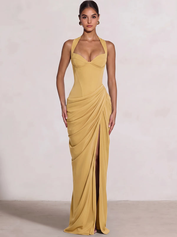 Sheath/Column Evening Dresses Sweetheart Sleeveless Floor-Length Side Split With Boning Criss Cross Straps Lace-Up Formal Dresses