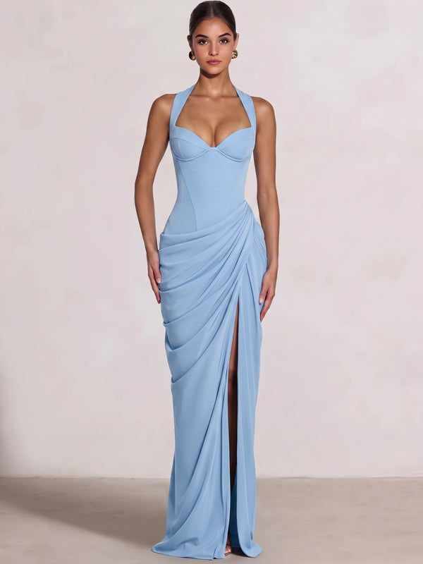 Sheath/Column Evening Dresses Sweetheart Sleeveless Floor-Length Side Split With Boning Criss Cross Straps Lace-Up Formal Dresses