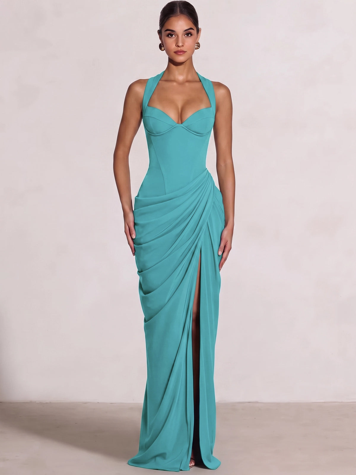 Sheath/Column Evening Dresses Sweetheart Sleeveless Floor-Length Side Split With Boning Criss Cross Straps Lace-Up Formal Dresses