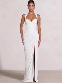 Sheath/Column Evening Dresses Sweetheart Sleeveless Floor-Length Side Split With Boning Criss Cross Straps Lace-Up Formal Dresses