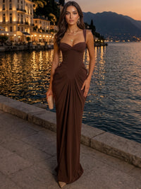 Sheath/Column Evening Dresses Sweetheart Sleeveless Floor-Length With Corset Pleated Formal Dresses Lace-Up