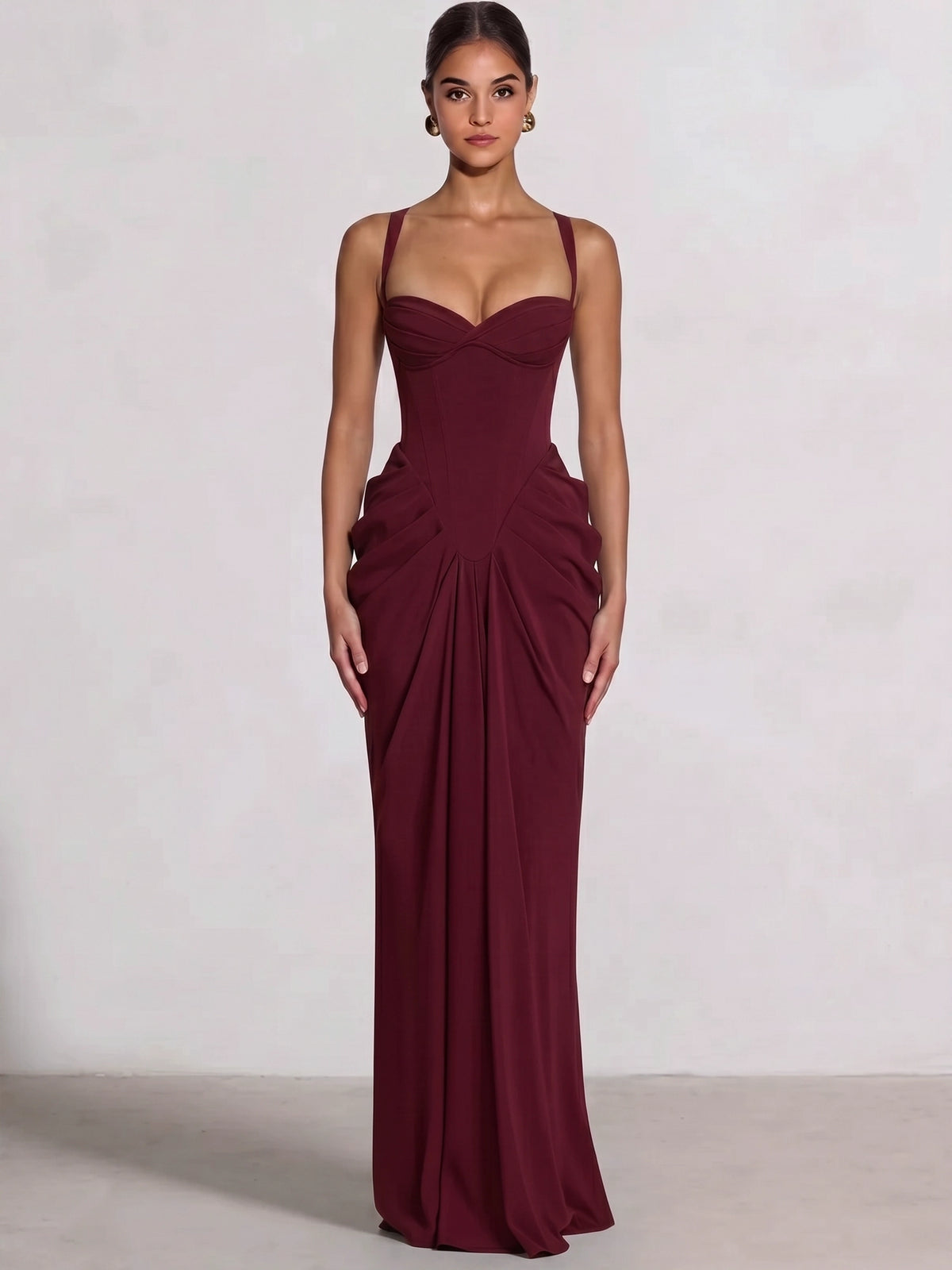 Sheath/Column Evening Dresses Sweetheart Sleeveless Floor-Length With Corset Pleated Formal Dresses Lace-Up