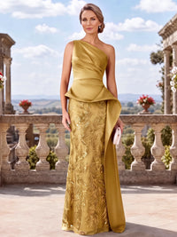 Sheath/Column Mother Of The Bride Dresses Elegant Satin Sequins Floor-Length One-Shoulder Sleeveless Zipper Evening Dresses Wedding Guest