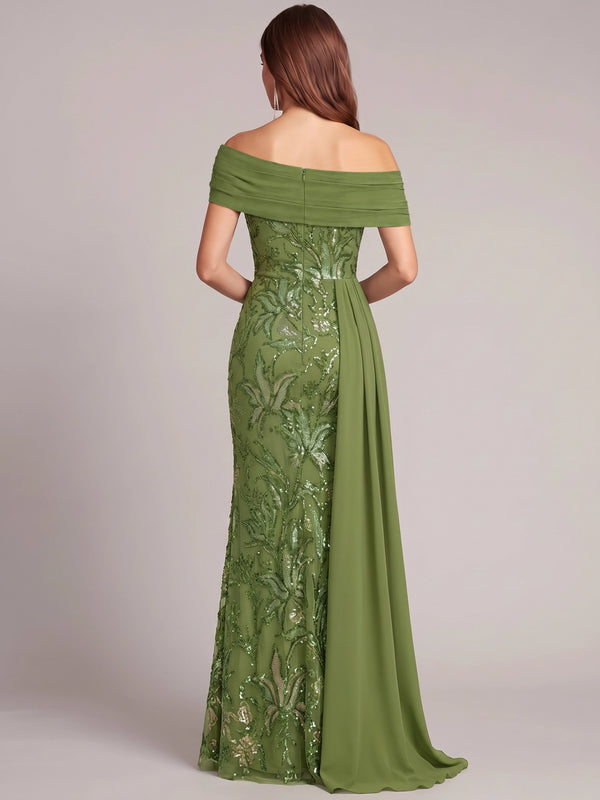 Sheath Mother Of The Bride Dresses Beaded Embroidery Sleeveless Floor-Length One-Shoulder Floral Elegant Formal Wedding Guest Dresses With Ruffles