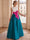 A-Line/Princess Formal Evening Dresses Floor-Length Elegant Color Block Satin Ball Gown Formal Gown with Bowknot
