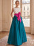 A-Line/Princess Formal Evening Dresses Floor-Length Elegant Color Block Satin Ball Gown Formal Gown with Bowknot