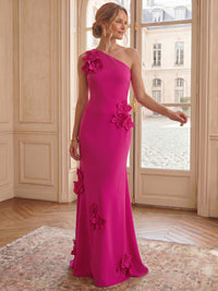A Line/Princesses Evening Dresses Elegant One Shoulder Formal Dress Bridesmaid Wedding Guest With Flower