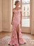 Mermaid/Trumpet Evening Dress Off-The-Shoulder Elegant Sleeveless Pink Floor-Length With Flower High Split
