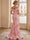 Mermaid/Trumpet Evening Dress Off-The-Shoulder Elegant Sleeveless Pink Floor-Length With Flower High Split