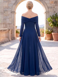 Jumpsuits Mother Of The Bride Dresses Chiffon Off-The-Shoulder Long Sleeves Floor-Length Ruched With Overskirt Zipper Formal Dress Wedding Guest