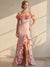 Mermaid/Trumpet Evening Dress Off-The-Shoulder Sleeveless Pink Floor-Length High-Slit Ruffles With Flower