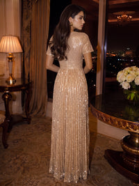 Sheath/Column Evening Gown Elegant Formal Dress Sequined Luxury Wedding Floor Length Short Sleeves Dress