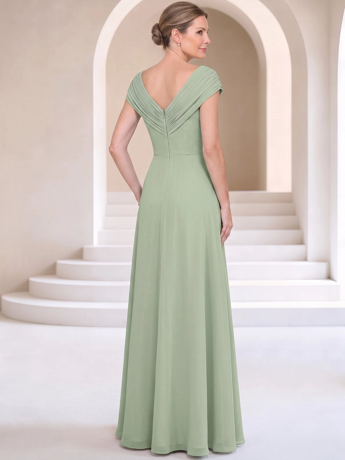 Nafori Celadon A-Line Mother Of The Bride Dresses Chiffon Lace Formal Dress V-Neck Sleeveless Floor-Length Ruched Wedding Guest 2026