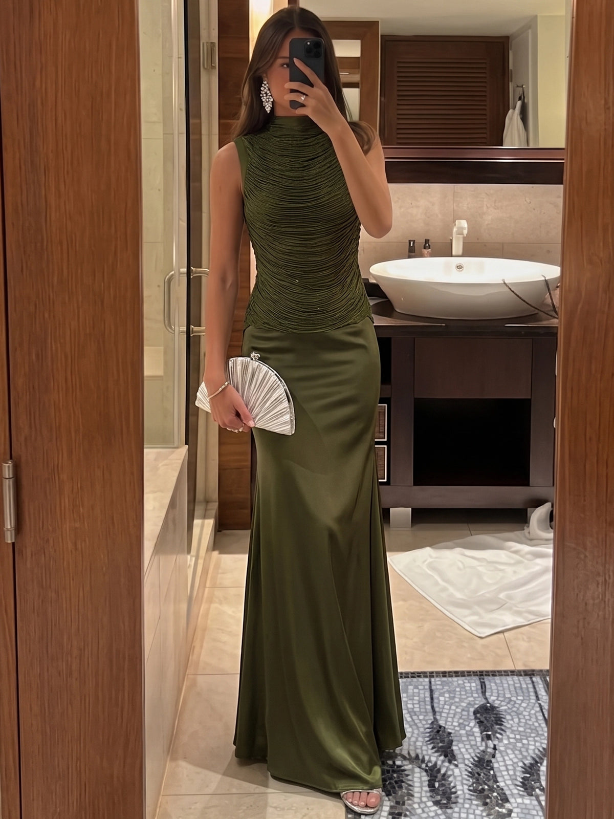 亮片美人鱼/鱼尾晚礼服 优雅正式礼服 婚礼拖地无袖露肩亮片