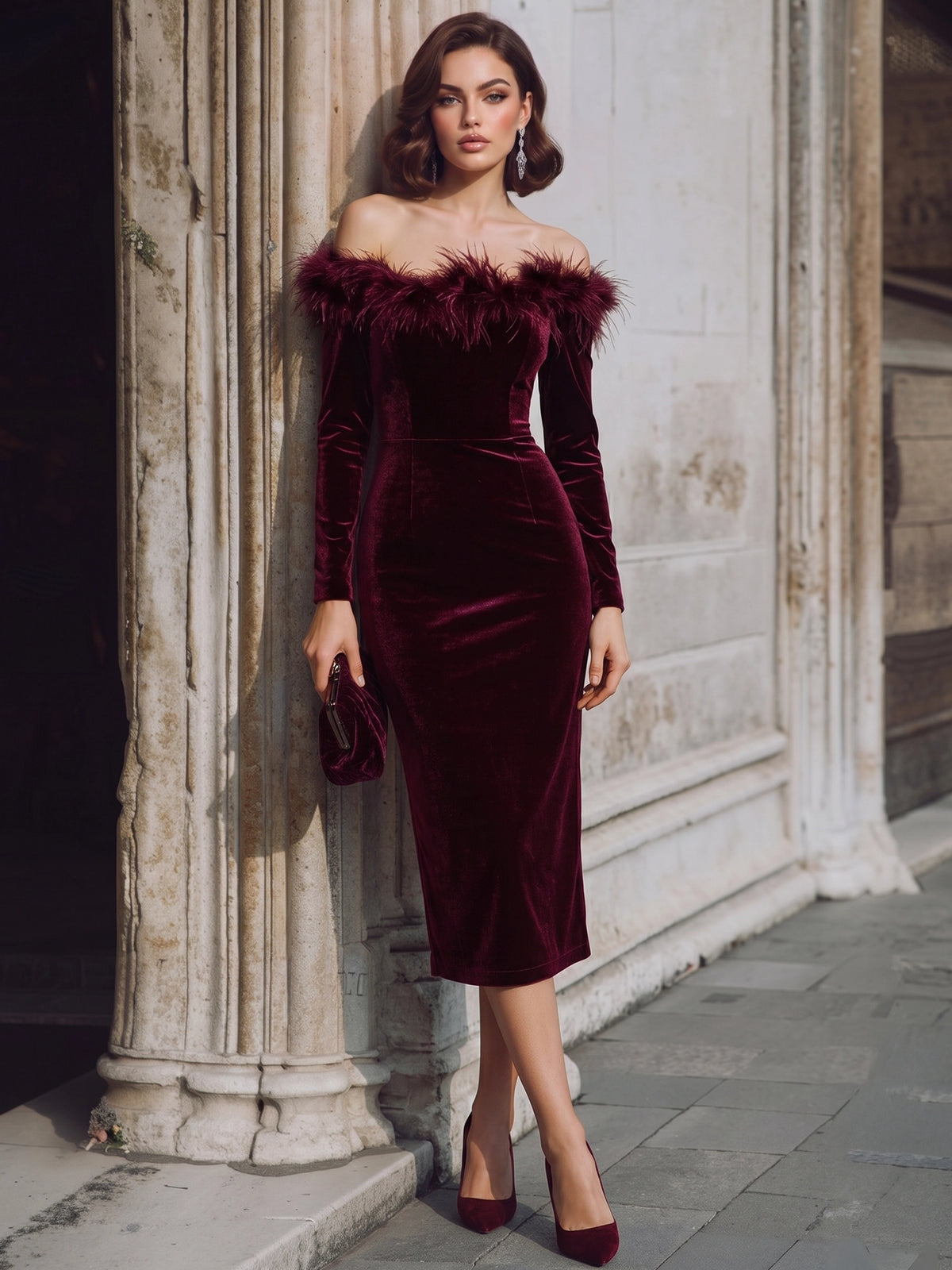 cocktail dress with fur Mermaid Velvet Elegant Dress Formal Wedding Tea Length – Nafori Color:Pink Flower SHEIN PETITE Women's Solid Marlene Cocktail Slip Style No