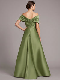 A-Line Mother Of The Bride Dresses Beaded Embroidery Sleeveless Floor-Length Off-The-Shoulder Ruched Floral Elegant Formal Wedding Guest Dresses With Overskirt