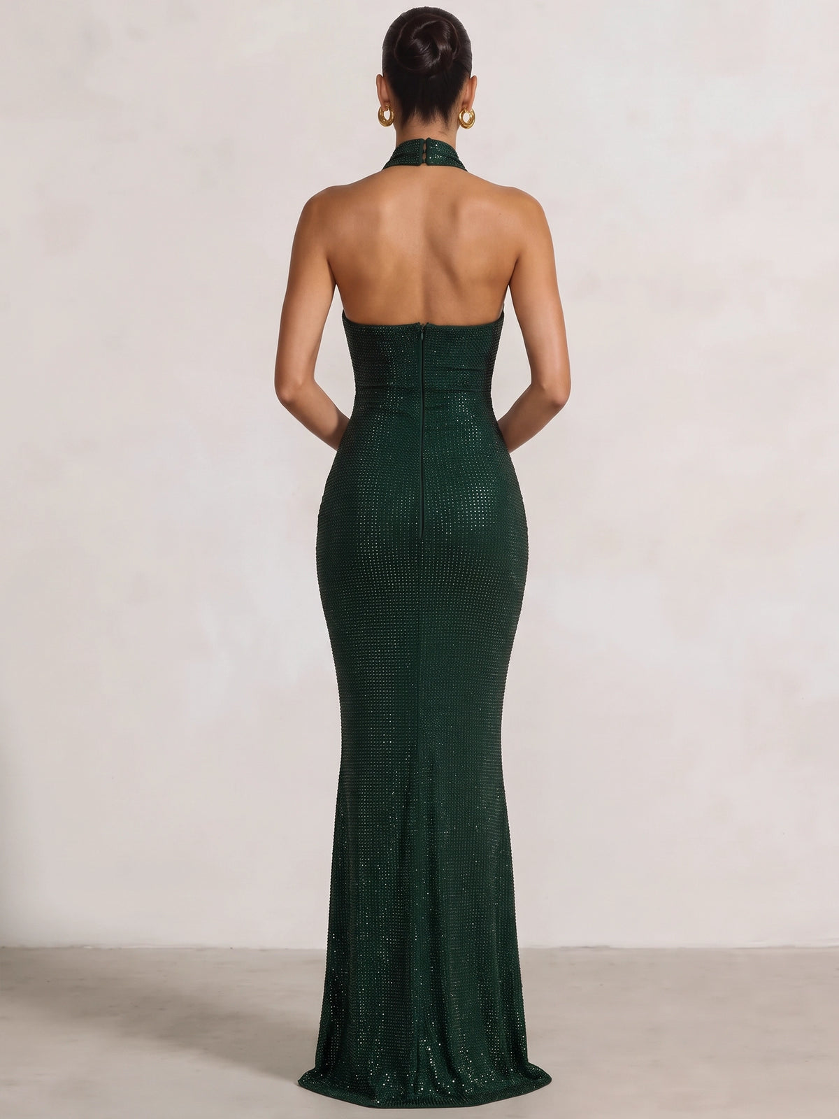 Mermaid Evening Dresses Stunning Sparkle Party Dress Halter High Neck Emerald Green Sleeveless Rhinestone Dress