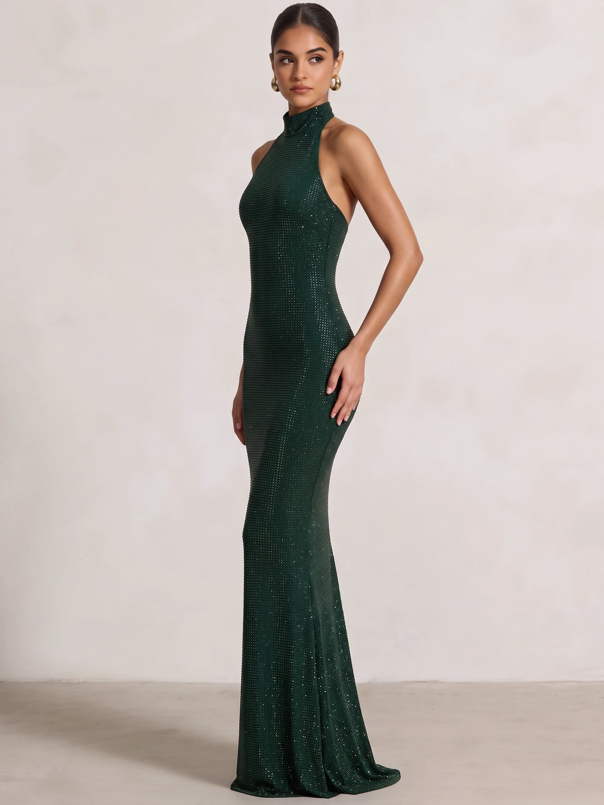 Mermaid Evening Dresses Stunning Sparkle Party Dress Halter High Neck Emerald Green Sleeveless Rhinestone Dress