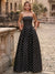 A-Line/Princess Evening Dress Satin Strapless Sleeveless Floor-Length Formal Dresses With Polka Dots Pockets Wedding Guest