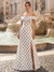 A-Line/Princess Evening Dress Satin Off-The-Shoulder Sleeveless Floor-Length Formal Dresses With Polka Dots Split Side Wedding Guest