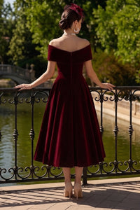 A Line Cocktail Dress Velvet Elegant Dress Formal Wedding Ankle Length Sleeveless Off Shoulder Wedding Guest Chirstmas