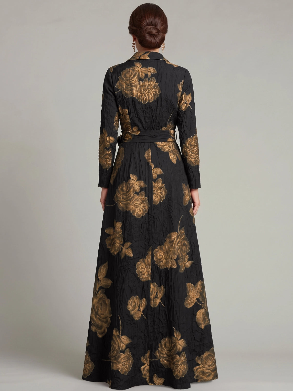 A-Line Mother Of The Bride Dress Evening Gown Long Sleeves V Neck Formal Dress Jacquard Engagement Wedding Guest Dress With Slits