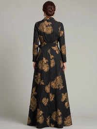 A-Line Mother Of The Bride Dress Evening Gown Long Sleeves V Neck Formal Dress Jacquard Engagement Wedding Guest Dress With Slits