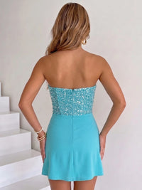 Sheath/Column Homecoming Dresses Sequins Short/Mini Strapless Sleeveless Runched Party Dress