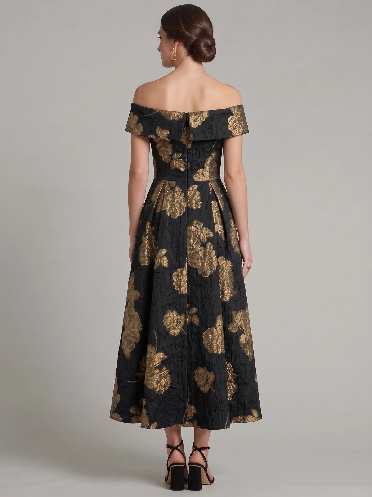 A-Line Mother Of The Bride Dress Sleeveless Off The Shoulder Formal Dress Black Off The Shoulder Jacquard Engagement Wedding Guest Dress