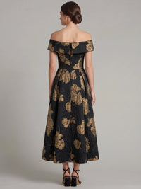 A-Line Mother Of The Bride Dress Sleeveless Off The Shoulder Formal Dress Black Off The Shoulder Jacquard Engagement Wedding Guest Dress
