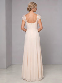 A-Line Mother Of The Bride Dresses Elegant Chiffon Two Piece Set Lace Champagne Floor Length 3/4 Long Sleeves Formal Wedding Guest Dresses