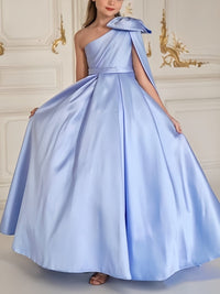 A-Line/Princess Flower Girl Dresses One-Shoulder Sleeveless Satin Elegant Ball Grown with Bow