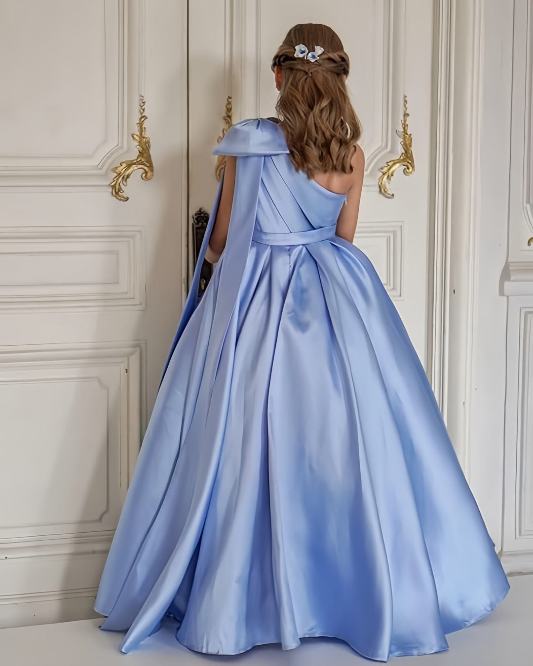 A-Line/Princess Flower Girl Dresses One-Shoulder Sleeveless Satin Elegant Ball Grown with Bow