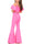 Hot Pink Girls Prom Jumpsuits Elastic Satin Off-The-Shoulder Short Puff Sleeves with Beaded Neckline and Waist Band