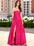 A-Line/Princess Pleated Taffeta Prom Dresses Strapless Sleeveless Floor-Length With Side Split&Bow
