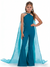 Pink Girls Prom Jumpsuits Elastic Satin Halter Heckline Sleeveless with Organza Cape
