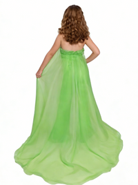 Lime Girls Prom Jumpsuits Sequins Halter Heckline Sleeveless Pageant & Performance Dresses with Organza Cape