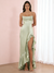 Sheath/Column Long Prom Dresses Spaghetti Straps Sleeveless Maxi Party Dresses With Ruffles