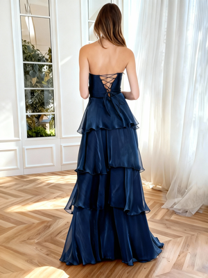 A-Line/Princess Corset Prom Dress Ruffled Strapless Floor-Length