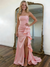 Mermaid Prom Dresses Off The Shoulder Strapless Satin Formal Dress With Ruffle Side Split