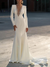 Mermaid Formal Wedding Dresses Elastic Satin V-Neck Long Sleeves Sweep / Brush Train Bridal Gowns With Beading Solid Color