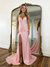Mermaid/Trumpet Prom Dresses Corset Pink Pearl Halter Floor-length Sleeveless Prom Dresses With High Slit