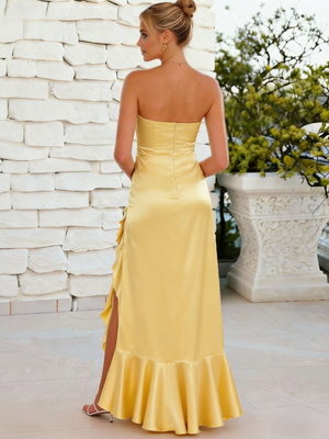 A-Line/Princess Simple Prom Dresses Spaghetti-Strap Satin Floor-Length Formal Satin Dress