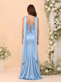 Trumpet/Mermaid Satin Bridesmaid Dresses For Wedding Sweetheart Sleeveless Floor-Length Scraf Stain Dresses With Pleats