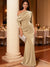Mermaid Velvet Evening Gown Christmas Party Floor Length One Shoulder Long Sleeves Elegant Formal Dress