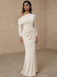 Mermaid Velvet Evening Gown Christmas Party Floor Length One Shoulder Long Sleeves Elegant Formal Dress